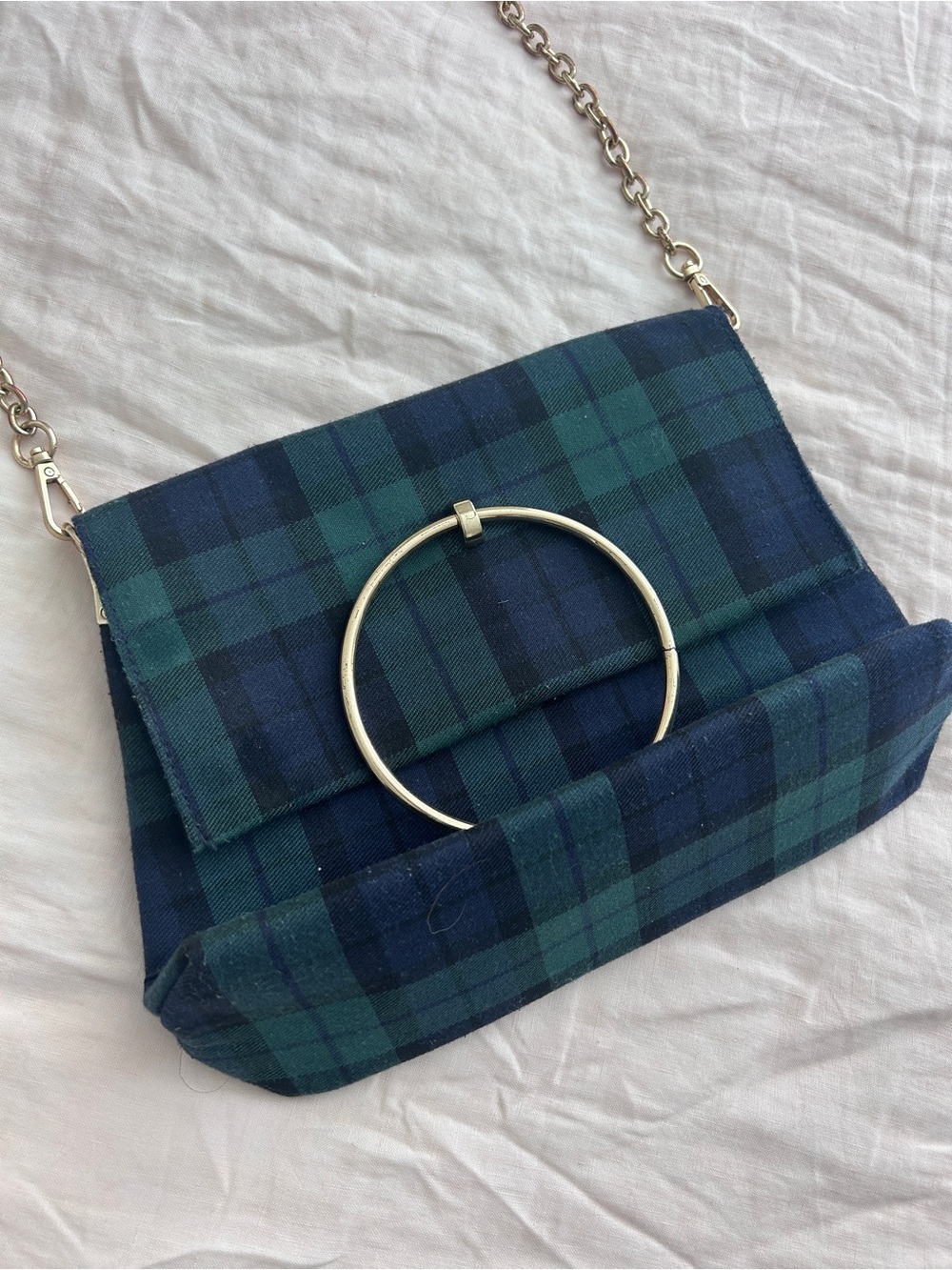 New Look Tartan Plaid Shoulder Bag with Gold Ring Accent